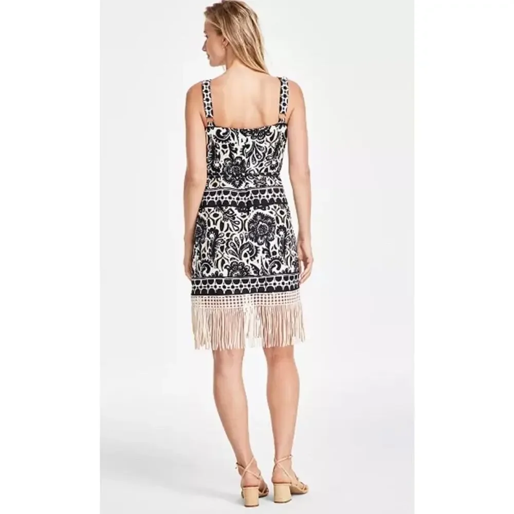 Tahari ASL Womens Black White Fringe‎ Knee-Length Sheath Dress 10 NWT - Picture 2 of 11